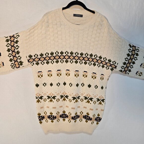 U.S.A. Vintage Eclectic Grandpa Academia Fisherman IVORY Sweater Oversized XL T - Picture 2 of 16